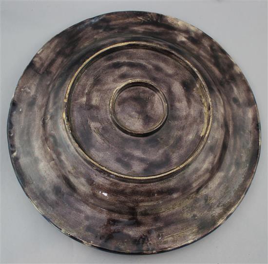 A Palissy style faience dish, late 19th century, 38cm., slight restorations